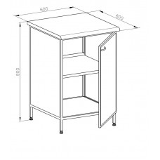 Стол-тумба для приборов, дверца, полка, ц/м, 600х600х900 мм
