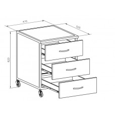 Тумба подкатная, 3 ящика, ц/м, 480х500х620 мм